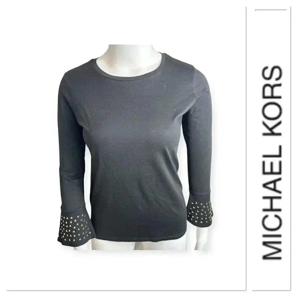 Michael Kors black linen top with gold beading on sleeve size large